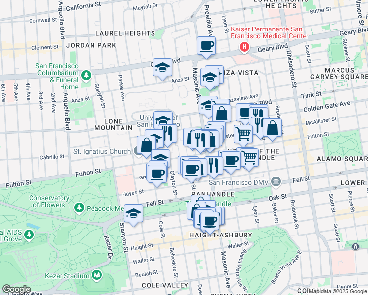 map of restaurants, bars, coffee shops, grocery stores, and more near 16 Hemway Terrace in San Francisco