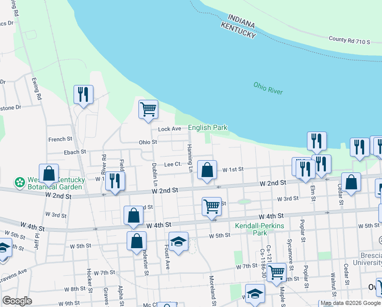 map of restaurants, bars, coffee shops, grocery stores, and more near 1528 Herr Avenue in Owensboro