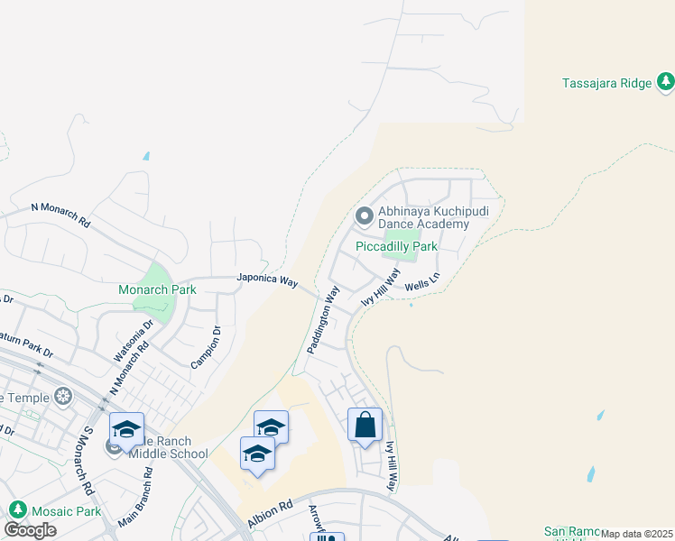 map of restaurants, bars, coffee shops, grocery stores, and more near 3226 Sleeping Meadow Way in San Ramon