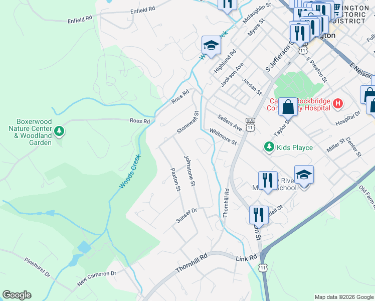 map of restaurants, bars, coffee shops, grocery stores, and more near 201 Johnstone Street in Lexington