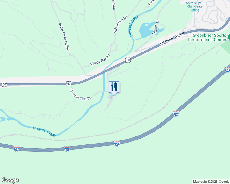 map of restaurants, bars, coffee shops, grocery stores, and more near 531 Sporting Club Drive in White Sulphur Springs