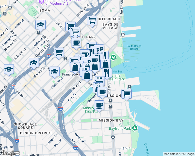 map of restaurants, bars, coffee shops, grocery stores, and more near in San Francisco