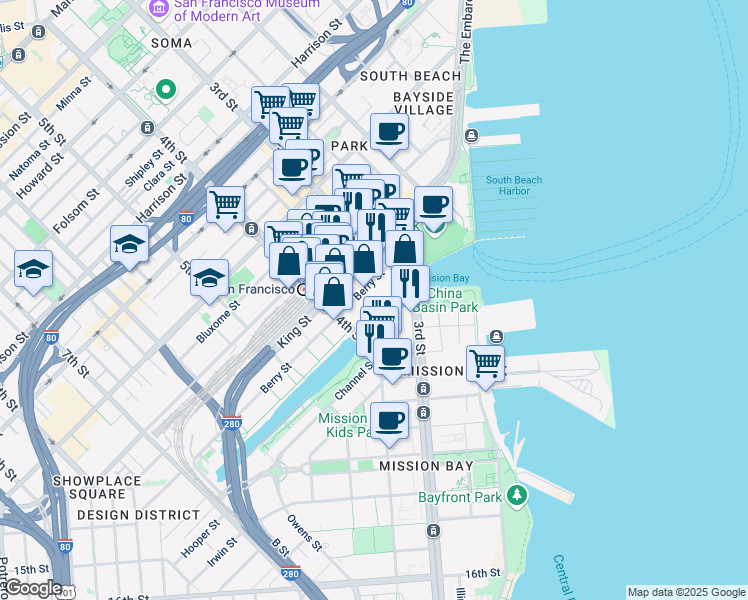 map of restaurants, bars, coffee shops, grocery stores, and more near in San Francisco