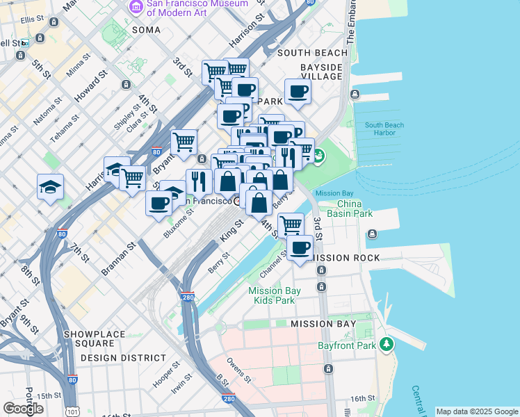 map of restaurants, bars, coffee shops, grocery stores, and more near in San Francisco