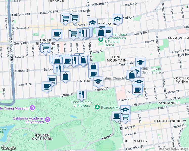 map of restaurants, bars, coffee shops, grocery stores, and more near in San Francisco