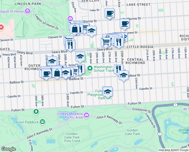 map of restaurants, bars, coffee shops, grocery stores, and more near in San Francisco