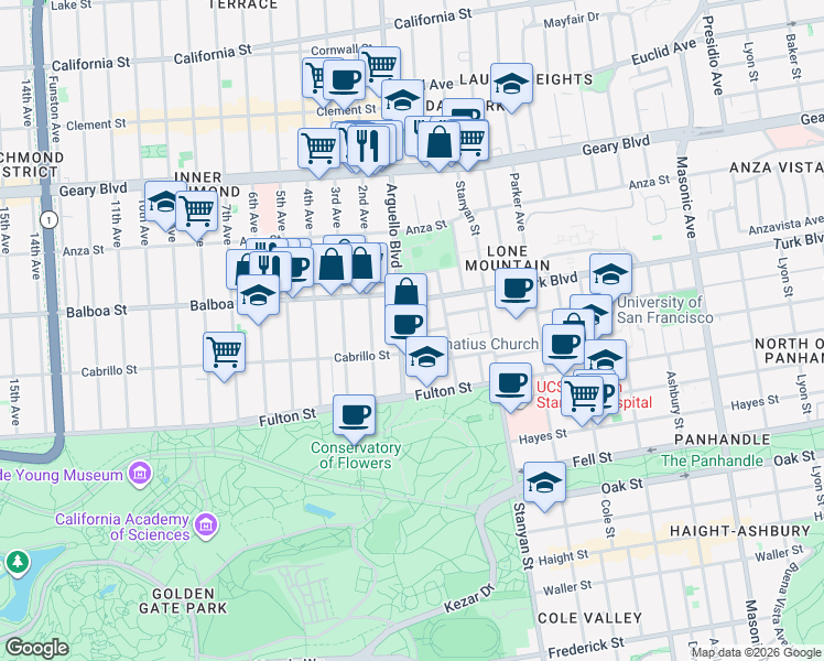 map of restaurants, bars, coffee shops, grocery stores, and more near in San Francisco