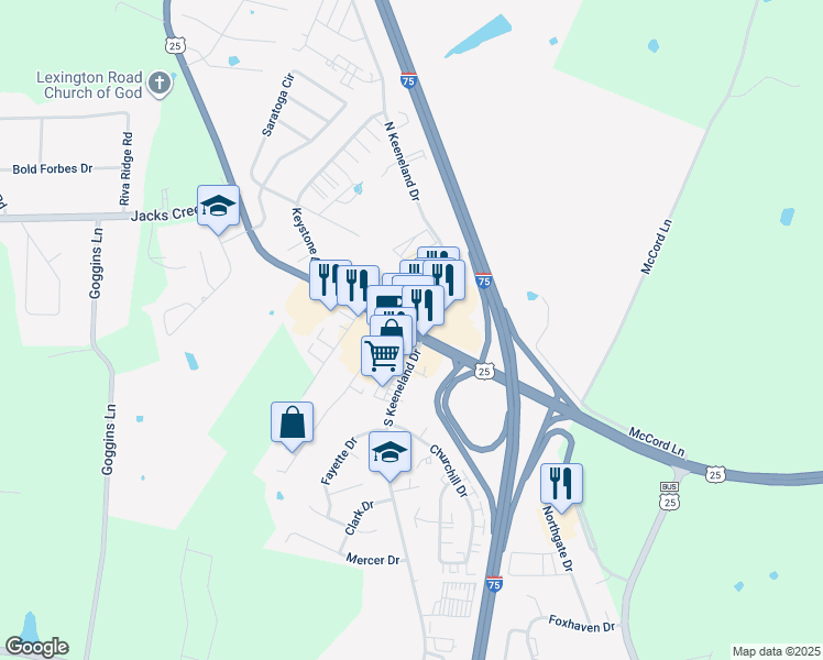 map of restaurants, bars, coffee shops, grocery stores, and more near Lexington Road in Richmond