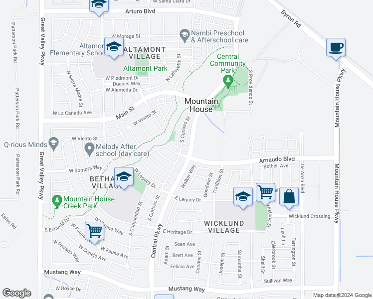 map of restaurants, bars, coffee shops, grocery stores, and more near 51 West Luna Loca Lane in Tracy