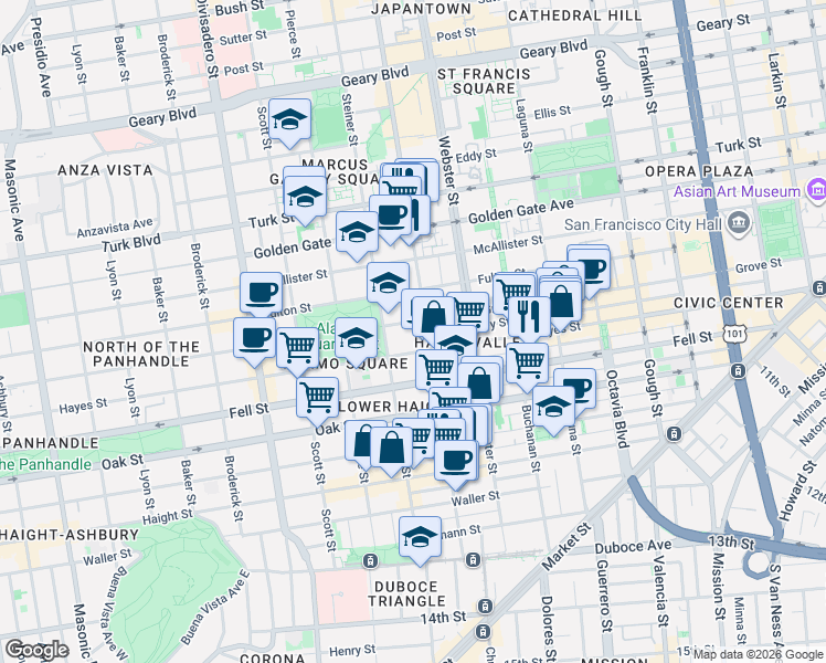 map of restaurants, bars, coffee shops, grocery stores, and more near in San Francisco