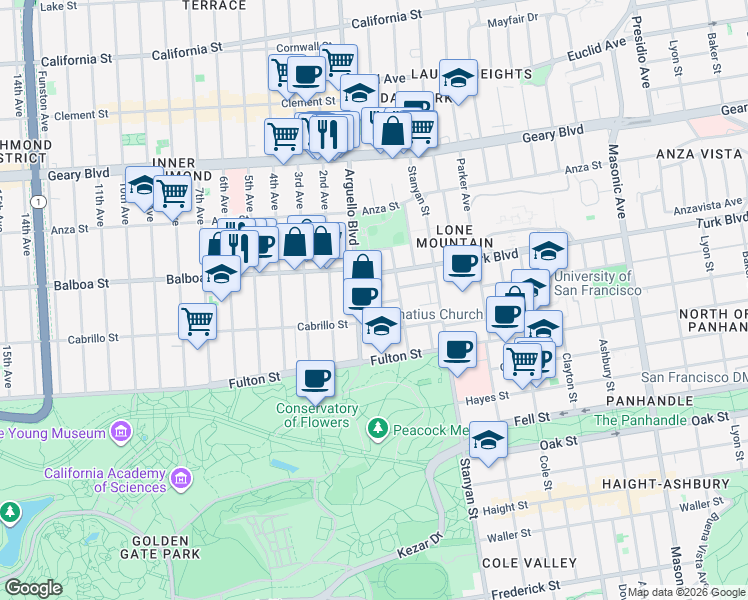 map of restaurants, bars, coffee shops, grocery stores, and more near in San Francisco