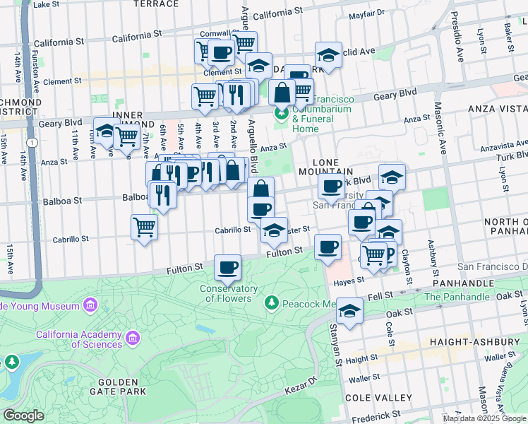 map of restaurants, bars, coffee shops, grocery stores, and more near in San Francisco