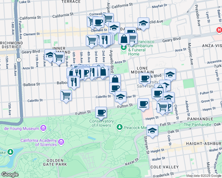 map of restaurants, bars, coffee shops, grocery stores, and more near in San Francisco