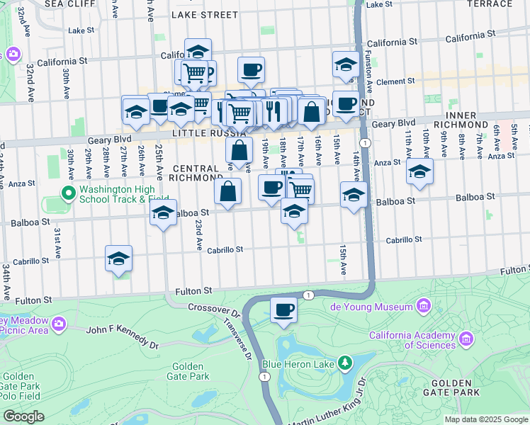 map of restaurants, bars, coffee shops, grocery stores, and more near in San Francisco