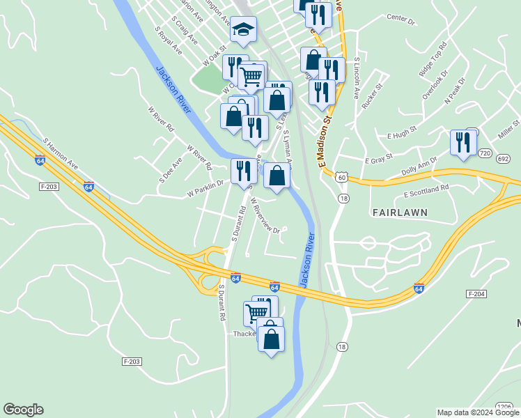 map of restaurants, bars, coffee shops, grocery stores, and more near 1505 South Greenlawn Avenue in Covington