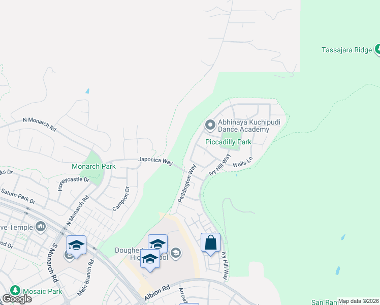 map of restaurants, bars, coffee shops, grocery stores, and more near 3231 Sleeping Meadow Way in San Ramon