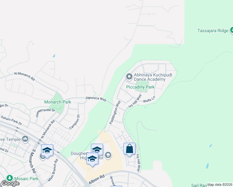 map of restaurants, bars, coffee shops, grocery stores, and more near 3231 Sleeping Meadow Way in San Ramon