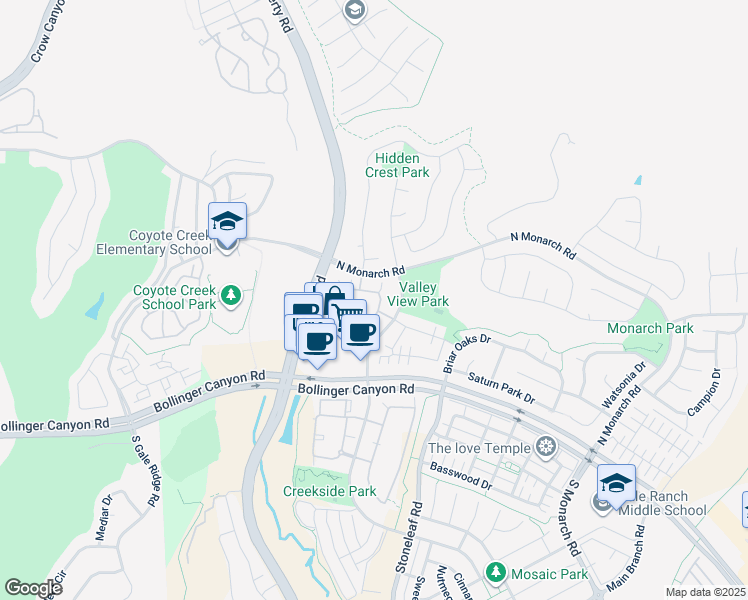map of restaurants, bars, coffee shops, grocery stores, and more near 3107 Amaryllis Circle in San Ramon