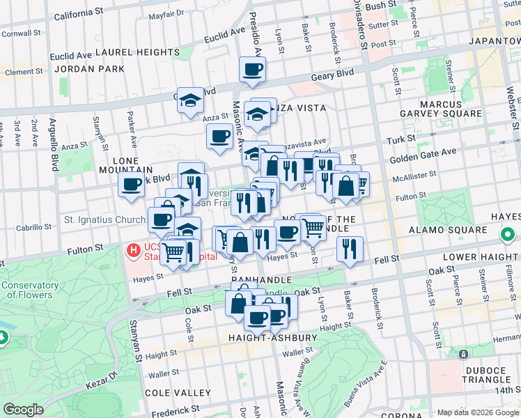 map of restaurants, bars, coffee shops, grocery stores, and more near in San Francisco