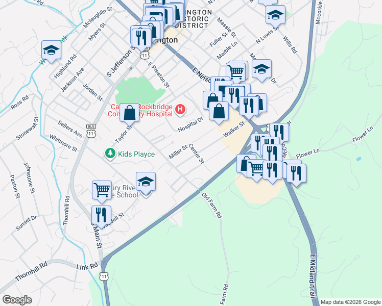 map of restaurants, bars, coffee shops, grocery stores, and more near 304 Walker Street in Lexington