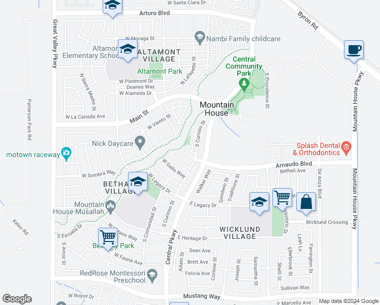 map of restaurants, bars, coffee shops, grocery stores, and more near 132 West Luna Loca Lane in Mountain House