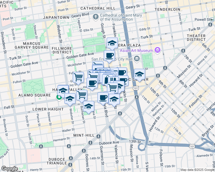 map of restaurants, bars, coffee shops, grocery stores, and more near in San Francisco