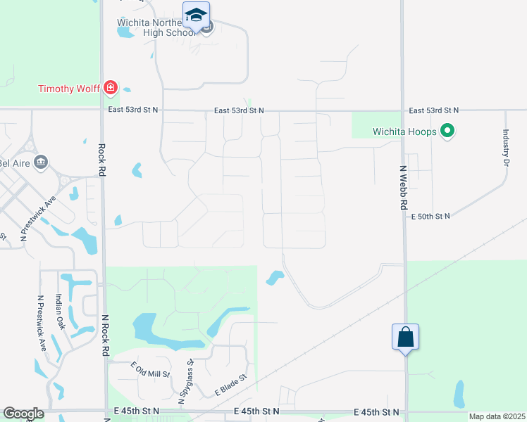 map of restaurants, bars, coffee shops, grocery stores, and more near 4969 North Tierra Lakes Parkway in Wichita