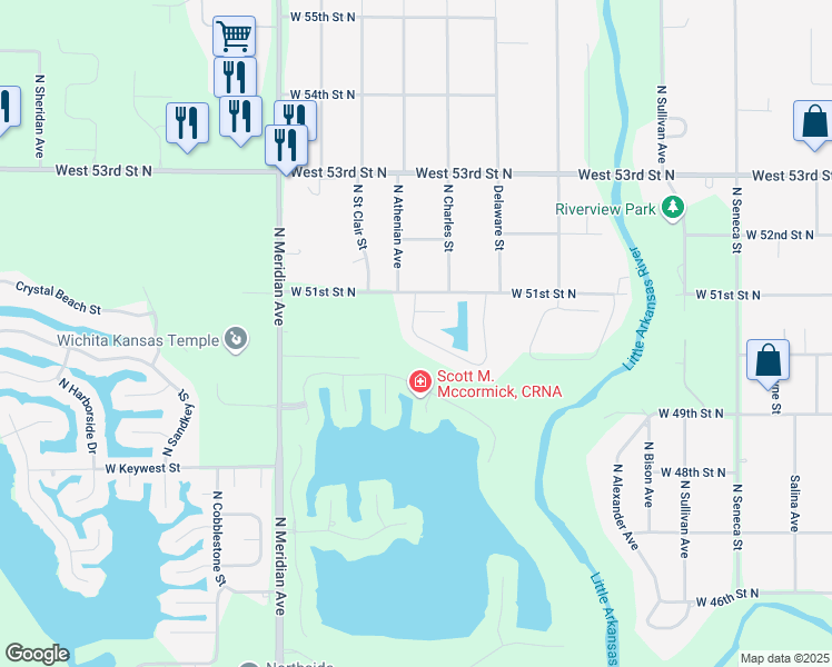 map of restaurants, bars, coffee shops, grocery stores, and more near 2101 West Harborlight Street in Wichita