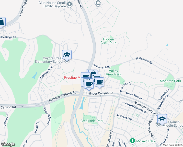 map of restaurants, bars, coffee shops, grocery stores, and more near 116 Amaryllis Circle in San Ramon