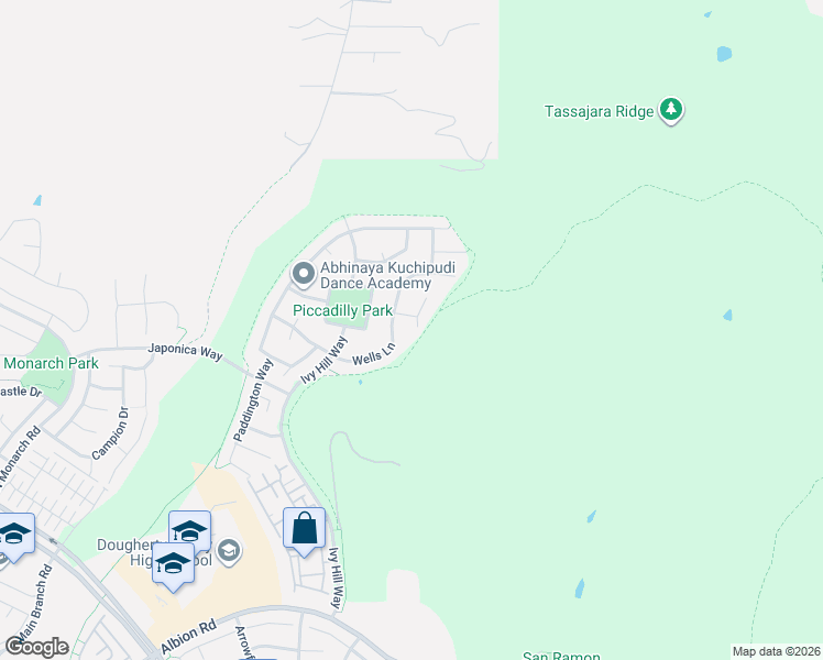 map of restaurants, bars, coffee shops, grocery stores, and more near 357 Kami Court in San Ramon