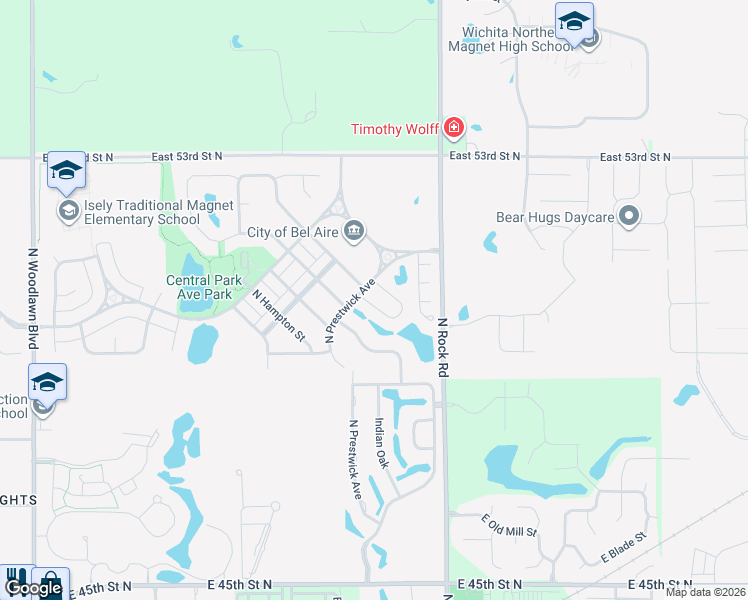 map of restaurants, bars, coffee shops, grocery stores, and more near 5056 Prestwick Avenue in Bel Aire