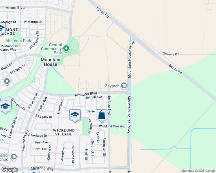 map of restaurants, bars, coffee shops, grocery stores, and more near De Anza Boulevard in Tracy