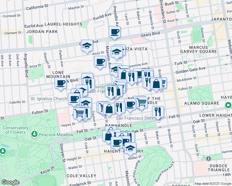 map of restaurants, bars, coffee shops, grocery stores, and more near in San Francisco
