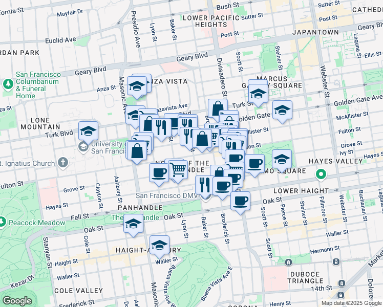 map of restaurants, bars, coffee shops, grocery stores, and more near in San Francisco