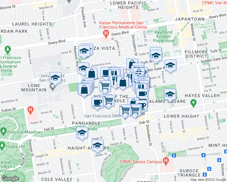 map of restaurants, bars, coffee shops, grocery stores, and more near in San Francisco