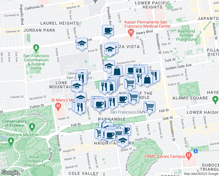 map of restaurants, bars, coffee shops, grocery stores, and more near in San Francisco