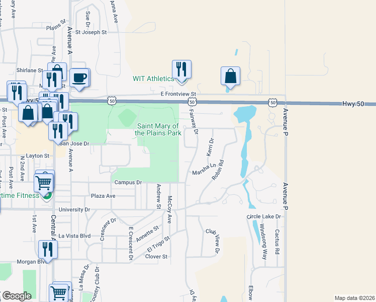 map of restaurants, bars, coffee shops, grocery stores, and more near 2323 Fairway Dr in Dodge City