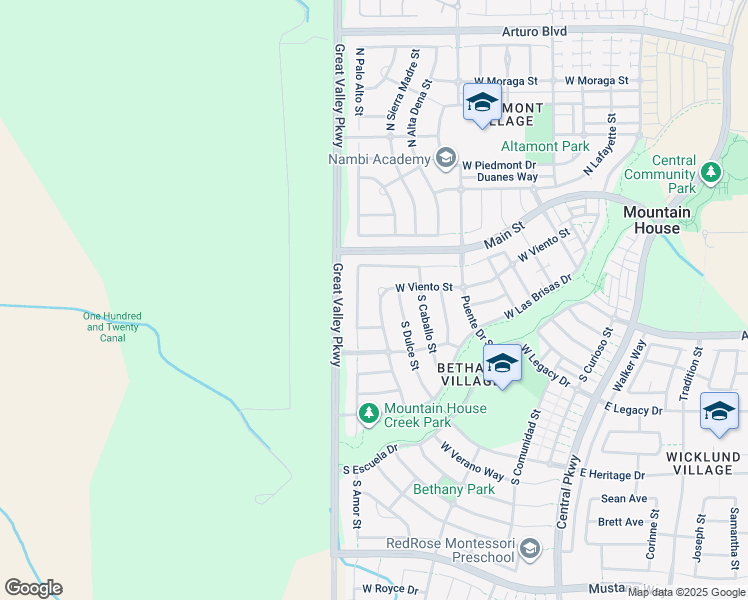 map of restaurants, bars, coffee shops, grocery stores, and more near 197 South Sonrisa Street in Mountain House
