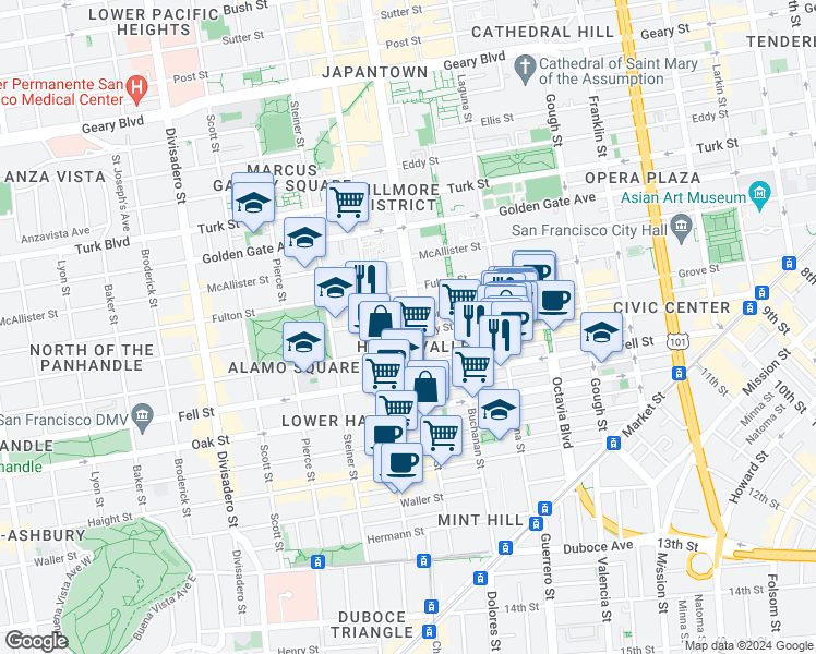 map of restaurants, bars, coffee shops, grocery stores, and more near in San Francisco