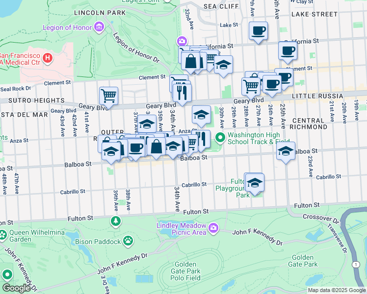 map of restaurants, bars, coffee shops, grocery stores, and more near in San Francisco