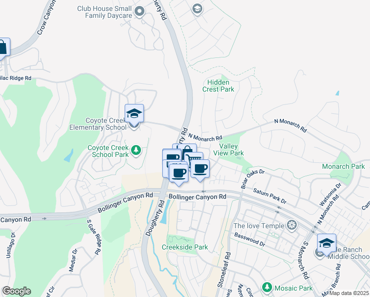 map of restaurants, bars, coffee shops, grocery stores, and more near 1316 Amaryllis Circle in San Ramon