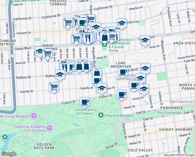 map of restaurants, bars, coffee shops, grocery stores, and more near in San Francisco