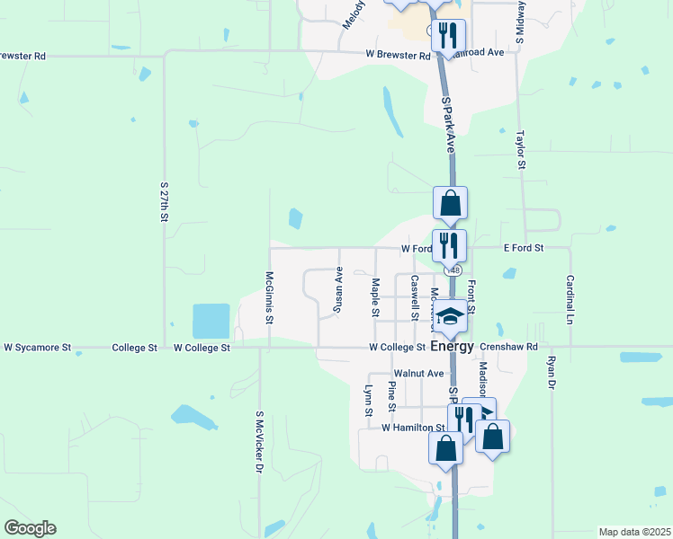 map of restaurants, bars, coffee shops, grocery stores, and more near 315 Susan Avenue in Energy