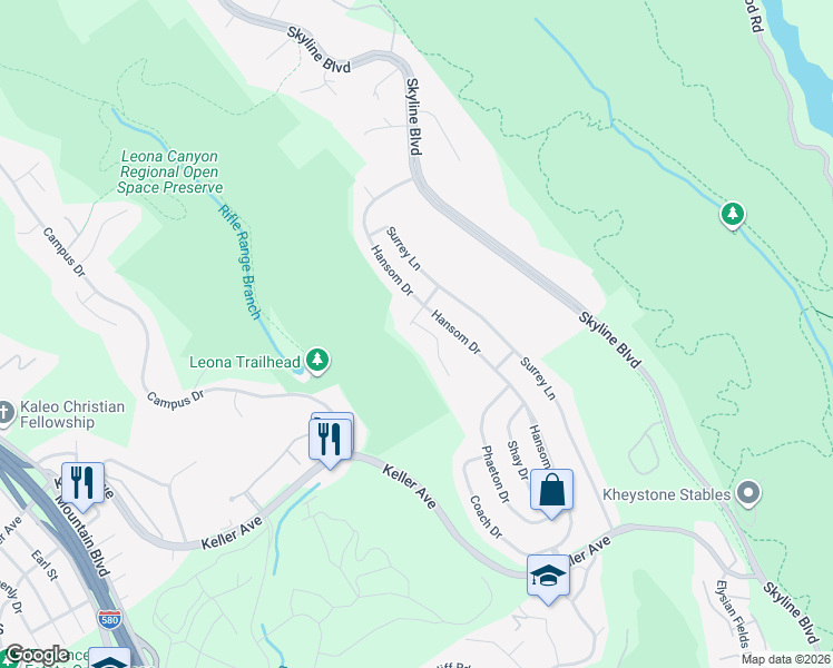 map of restaurants, bars, coffee shops, grocery stores, and more near 5121 Pinecrest Drive in Oakland