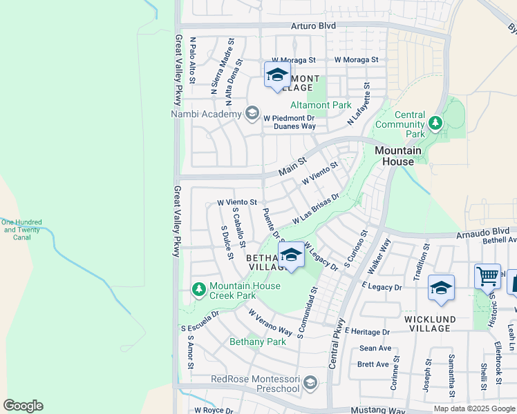 map of restaurants, bars, coffee shops, grocery stores, and more near 506 West Viento Street in Mountain House