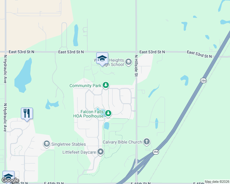 map of restaurants, bars, coffee shops, grocery stores, and more near 2910 E Kite St in Wichita