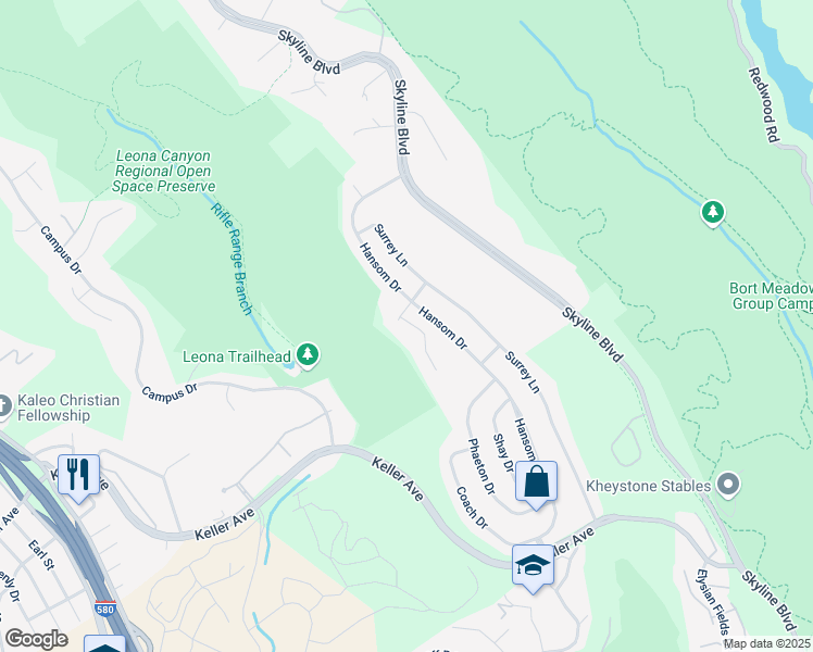 map of restaurants, bars, coffee shops, grocery stores, and more near 5121 Pinecrest Drive in Oakland