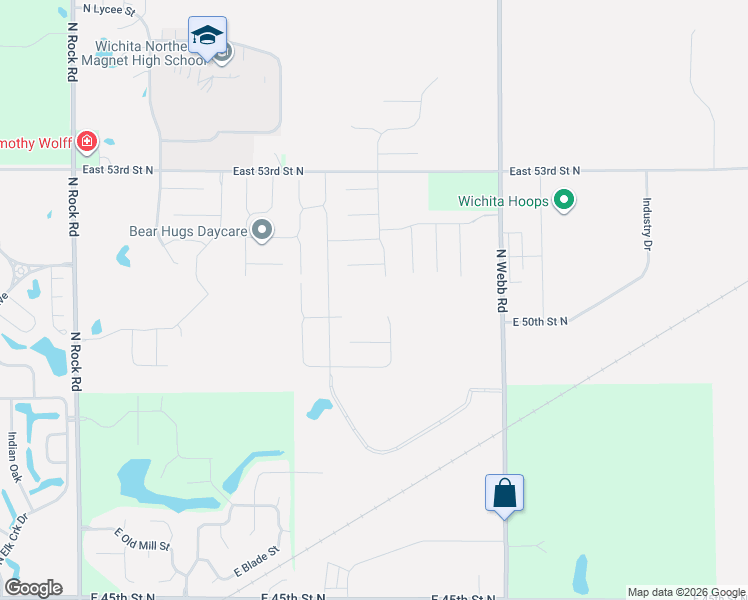 map of restaurants, bars, coffee shops, grocery stores, and more near 5351-5399 North Webb Road in Bel Aire