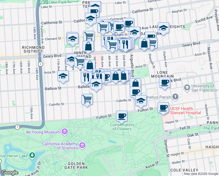map of restaurants, bars, coffee shops, grocery stores, and more near in San Francisco