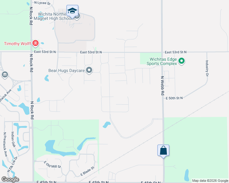 map of restaurants, bars, coffee shops, grocery stores, and more near 8911-9317 East 53rd Street North in Bel Aire